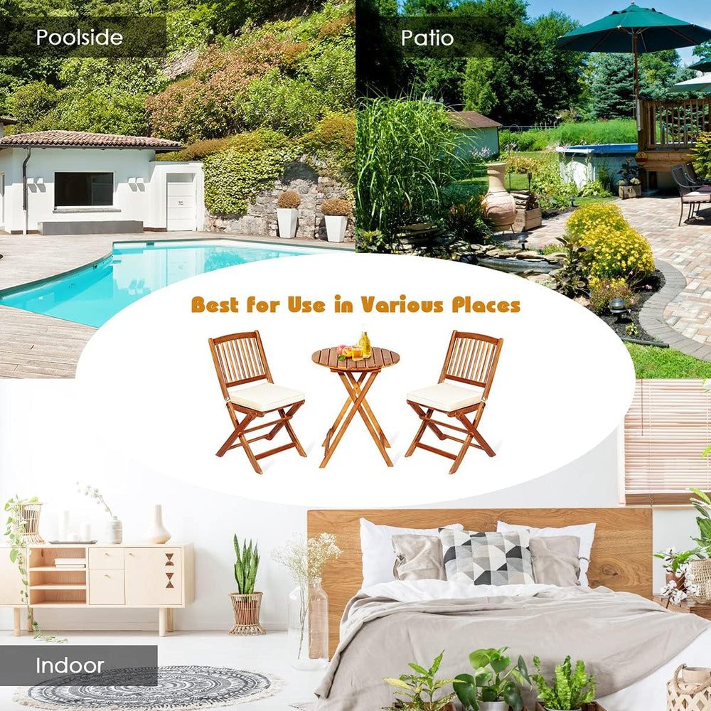 DORTALA Folding Outdoor Bistro Set 3 Piece, Garden Table and Chairs Set with ...