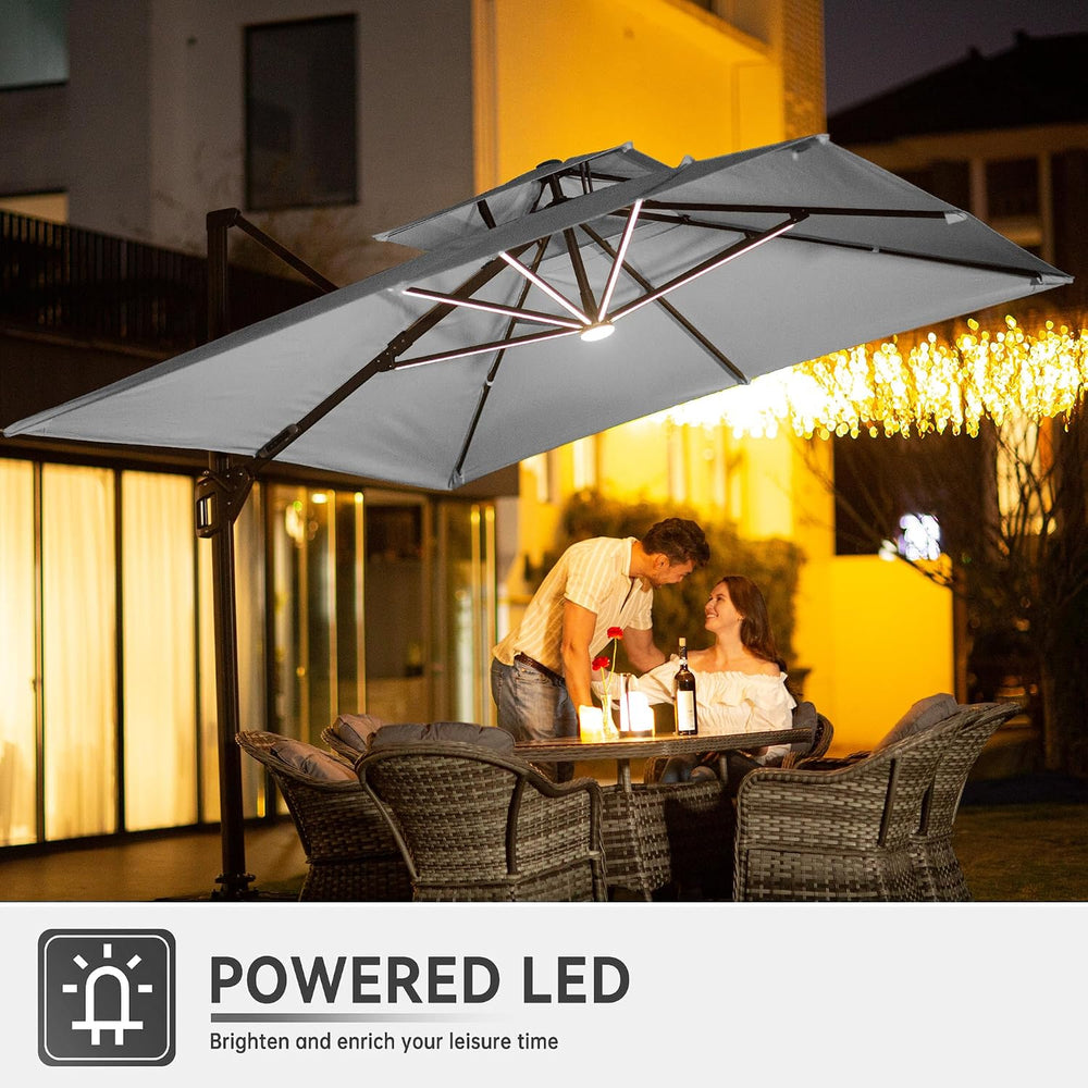 10 X 13 FT Cantilever Outdoor Patio Umbrella with LED Lights