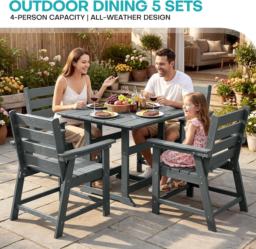 HDPE Outdoor Dining Set, Patio Dining Set of 5, Gray
