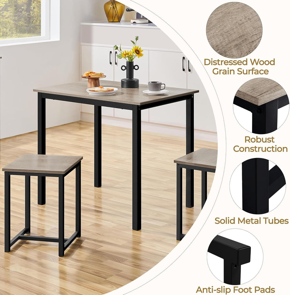 Yaheetech Small Table and Chairs, Space Saving Dining Table Set for 2, Gray