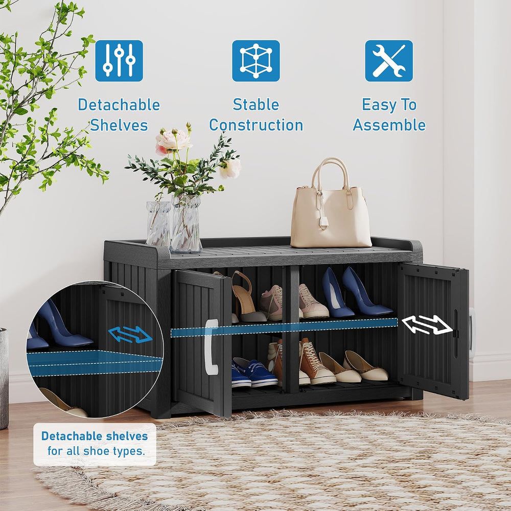 KAMABOKO Shoe Storage Cabinet, 2 Doors & Waterproof UV-Resistant, Black