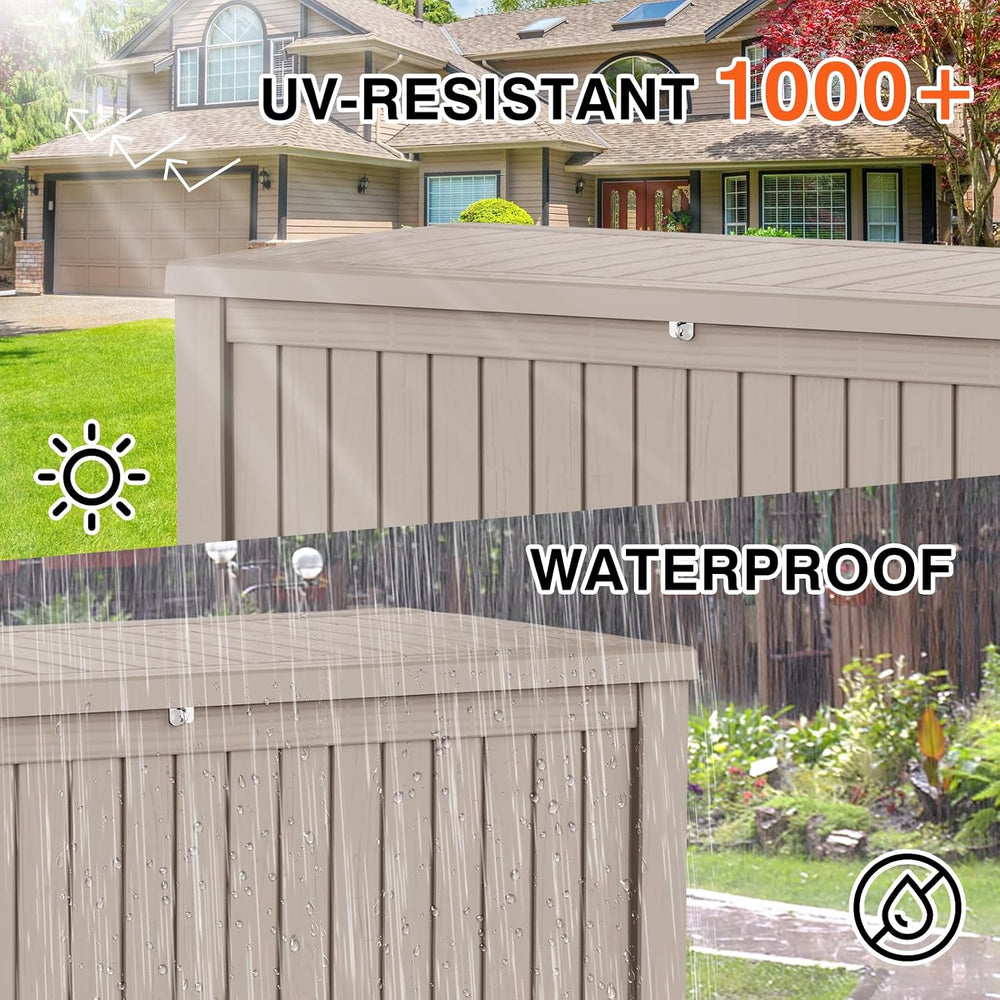 Outdoor Storage Box Waterproof, 180 Gallon Lockable Resin Deck Box Large, Pat...