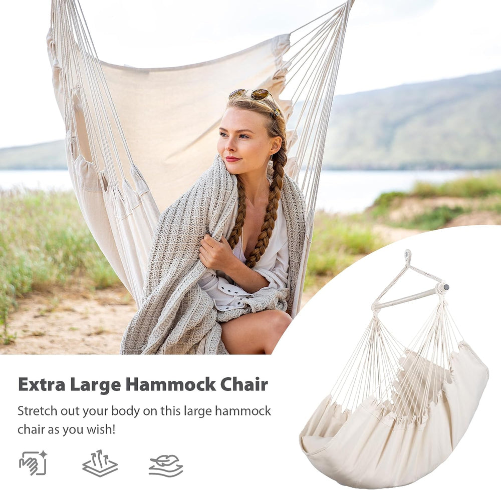 Hammock Chair Hanging Rope Swing Seat-Max 450lbs Capacity, Extra Large Hangin...