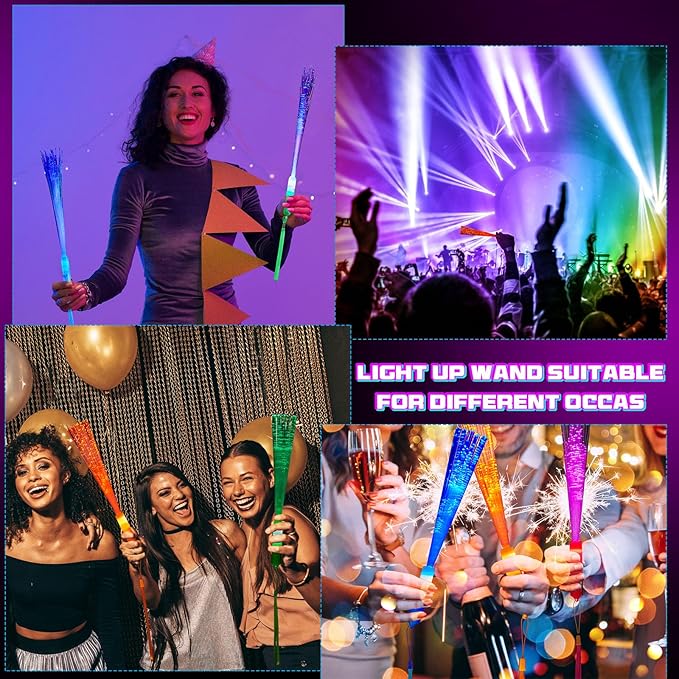 Lewtemi 60 Pack Fiber Optic Wand Glow Wand LED Light Up Wand Bulk with 3 Flas...