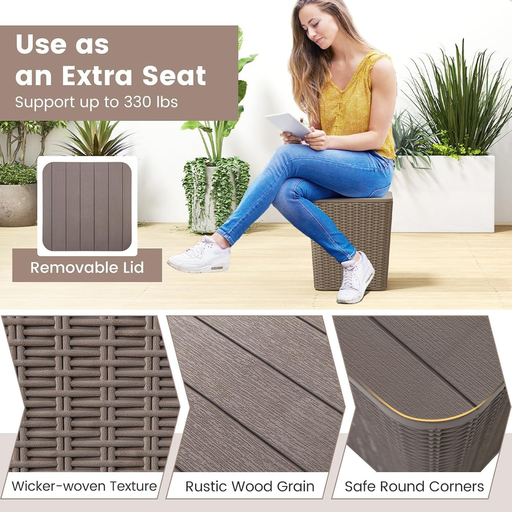 GIANTEX 11.5 Gallon Deck Box, Outdoor Side Table with Removable Lid, Faux Wic...
