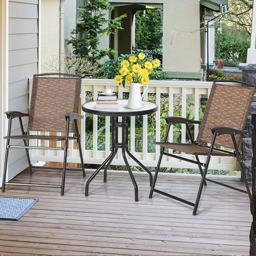 Tangkula 3 Pieces Patio Bistro Set, Outdoor Folding Chairs & Table Set wi...