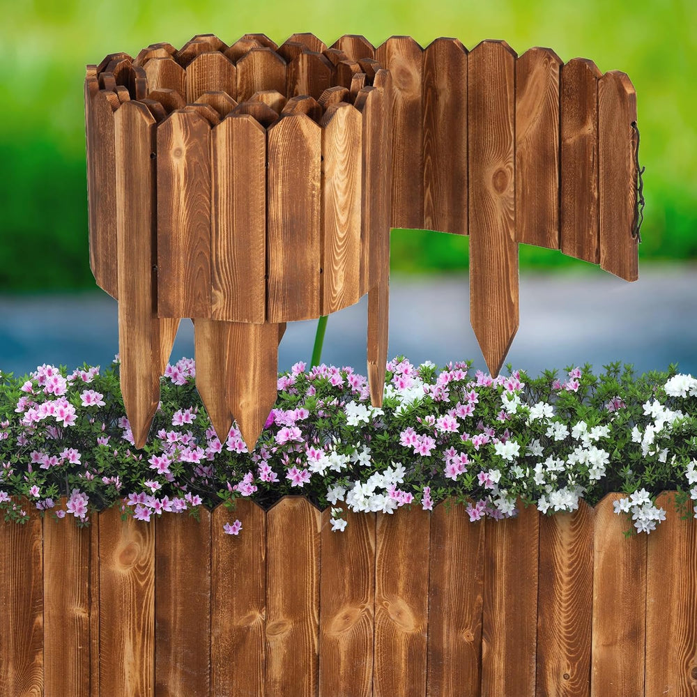 LINSHRY Wood Garden Edging Fence, Flower Bed Edging Borders, 8in H x 8ft L
