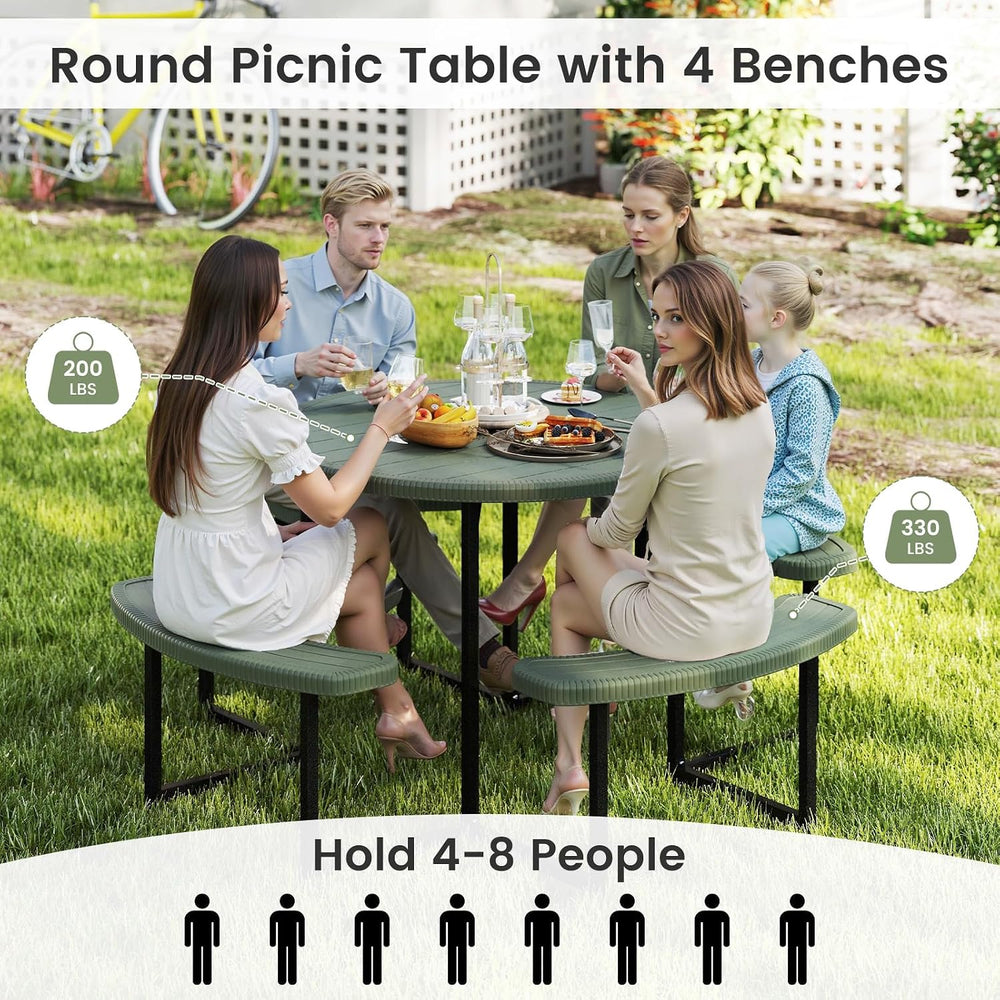 Tangkula 8 Person Round Picnic Table with 4 Benches