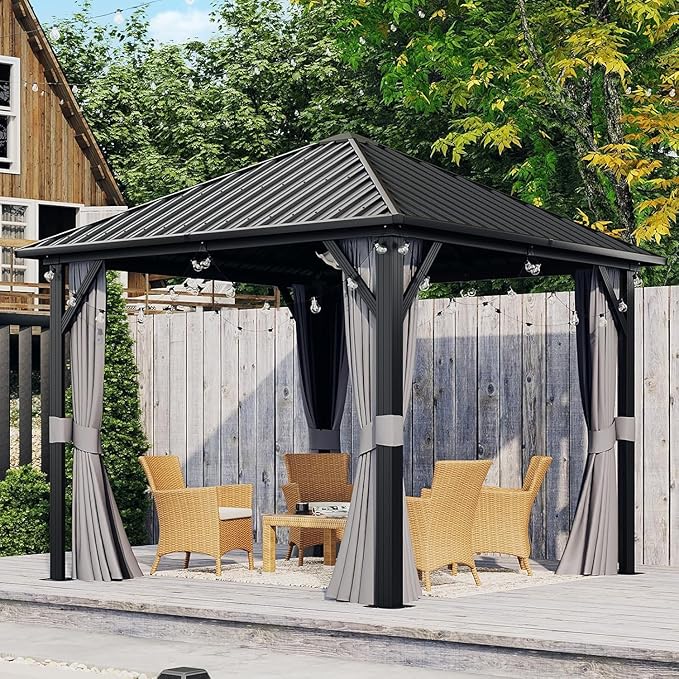 Aoxun Hardtop Gazebo 10x10, Aluminum Frame Canopy with Galvanized Steel Roof,...