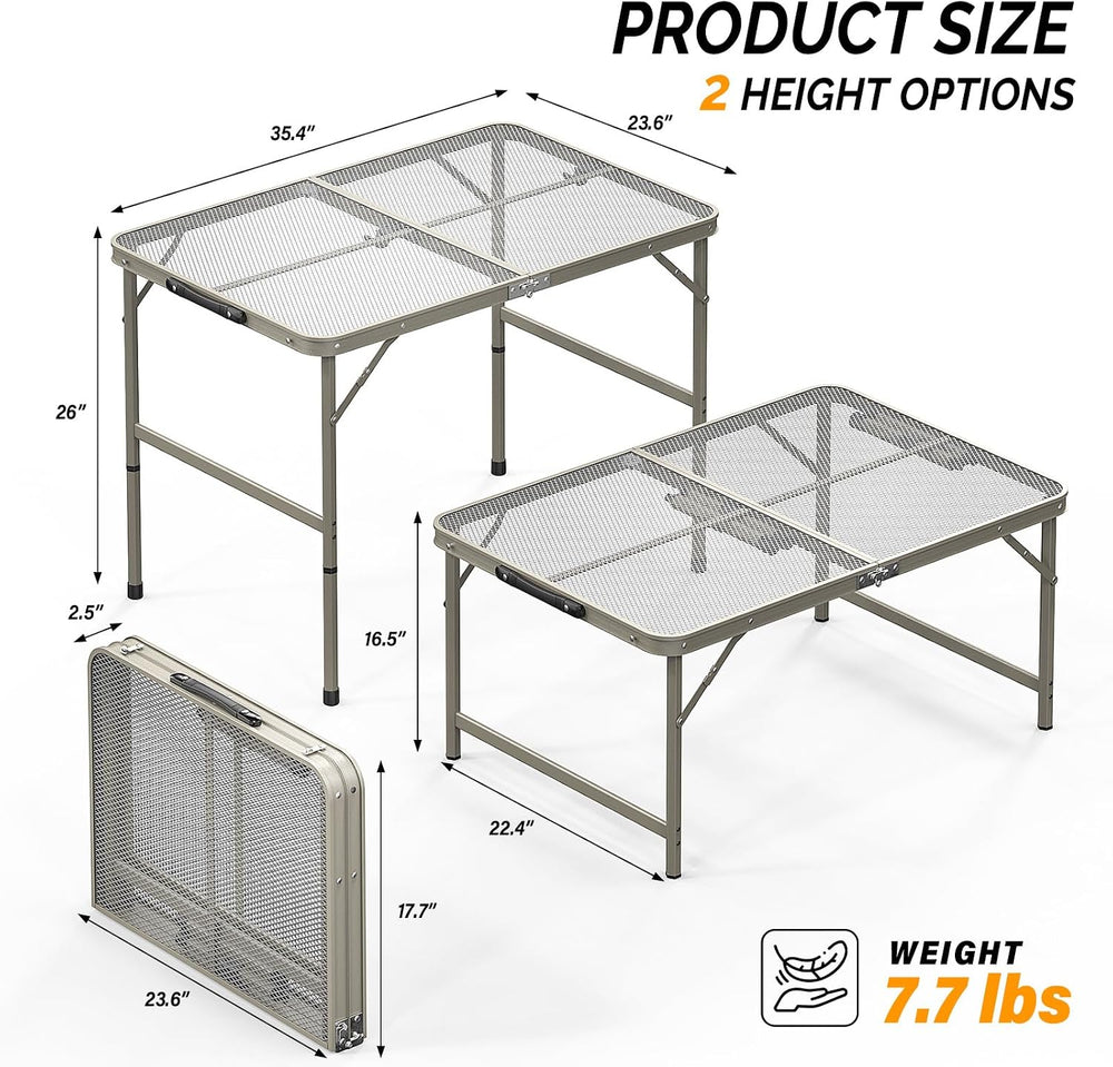 VINGLI Outdoor Grill Table, Folding Camping Table, 3 ft Portable Picnic Table...