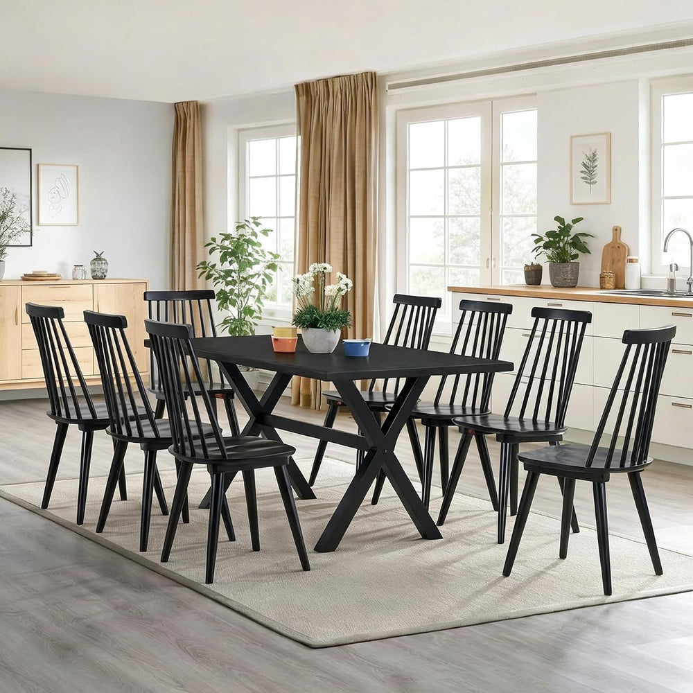 DUHOME Black Windsor Wooden Dining Chairs Set of 8