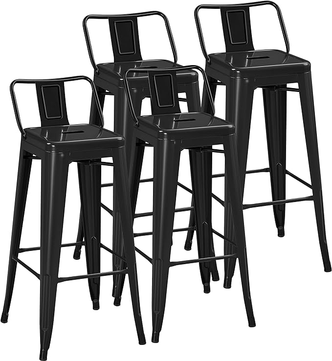 Yaheetech Bar Stools Set of 4, Metal Counter Height Chairs, 30 Inch Industria...