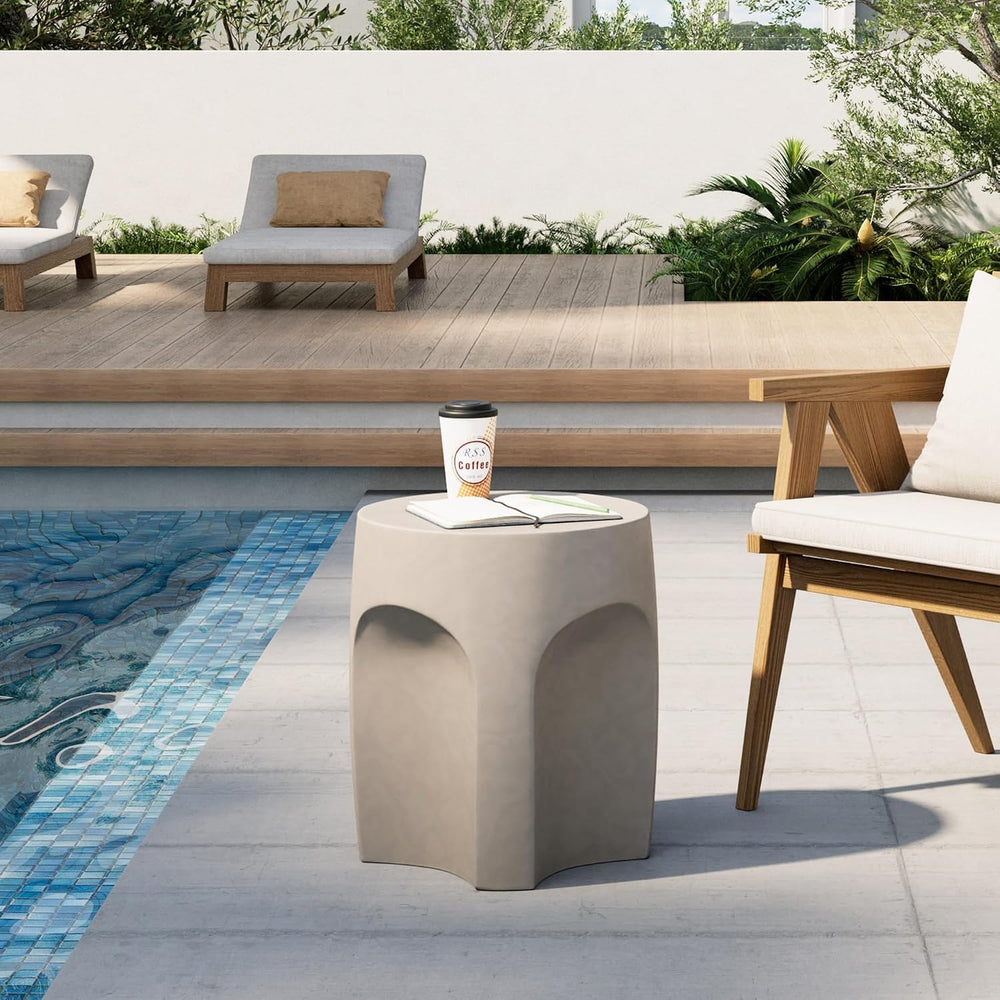 HOMPUS Outdoor Side Table Set of 2, Unique Concrete End Table w Arch Shape