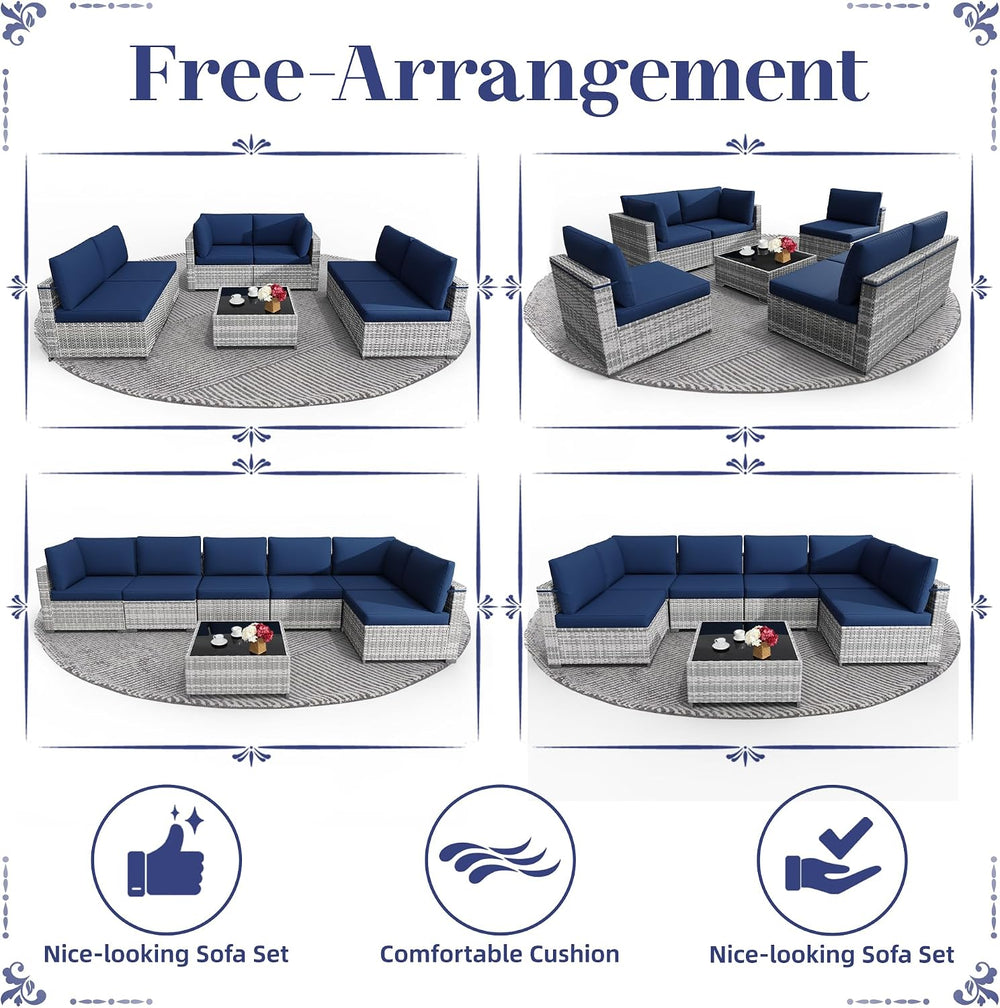 KIGOTY Patio Furniture Set,7 Pieces Modular Outdoor Sectional Sofa, PE Rattan...