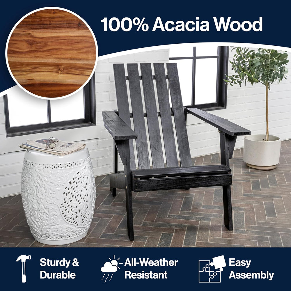 JONATHAN Y Irving 32" Solid Acacia Wood Adirondack Chair, Black