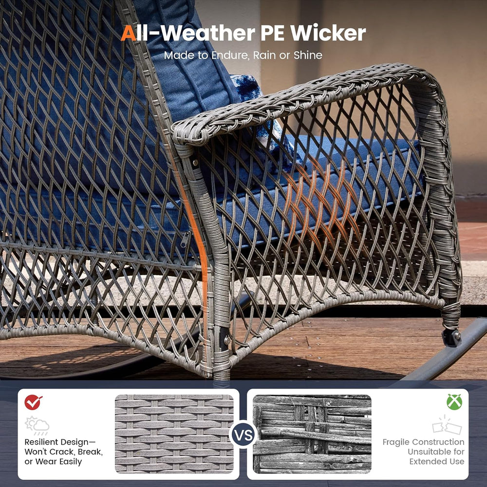 UDPATIO Rocking Outdoor Chair Patio Wicker Chair with Cushions, Lumbar Pillow...
