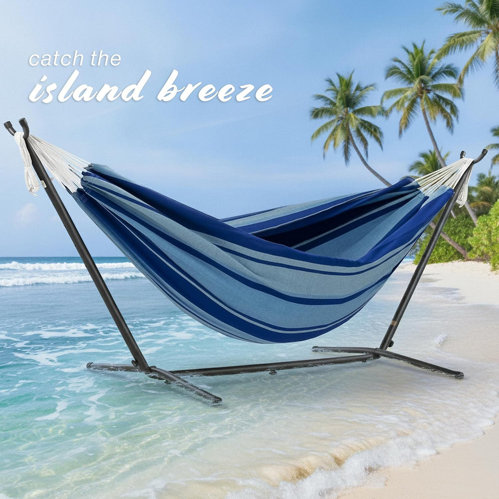 Vivere Double Cotton Hammock with Space Saving Steel Stand, Upgraded Polyeste...