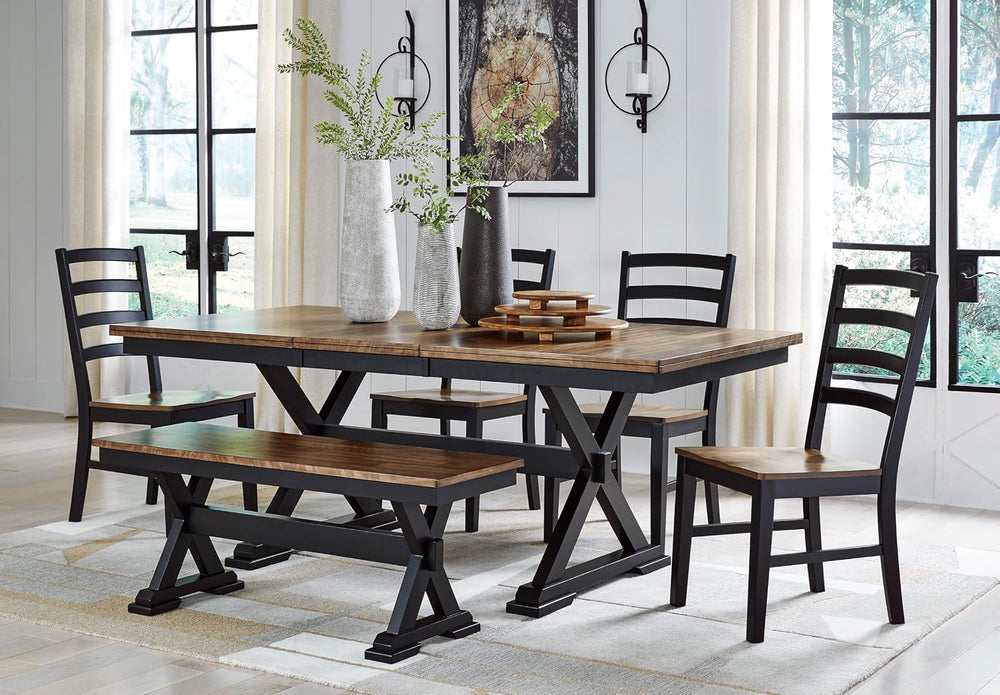 Signature Design by Ashley 1-Piece Wood Dining Bench, 48" 2-Tone Farmhouse
