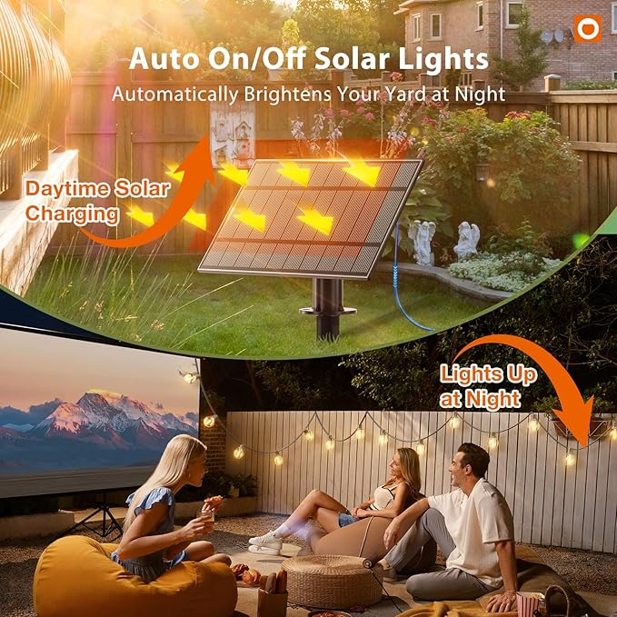 addlon 50FT Solar String Lights Outdoor Waterproof with Remote, G40 Globe Sol...