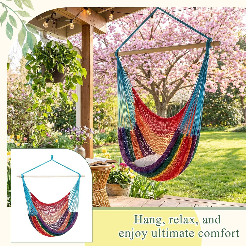 Barydat 2 Pcs Hanging Hammock Chair Boho Swing Chair, Rainbow Color