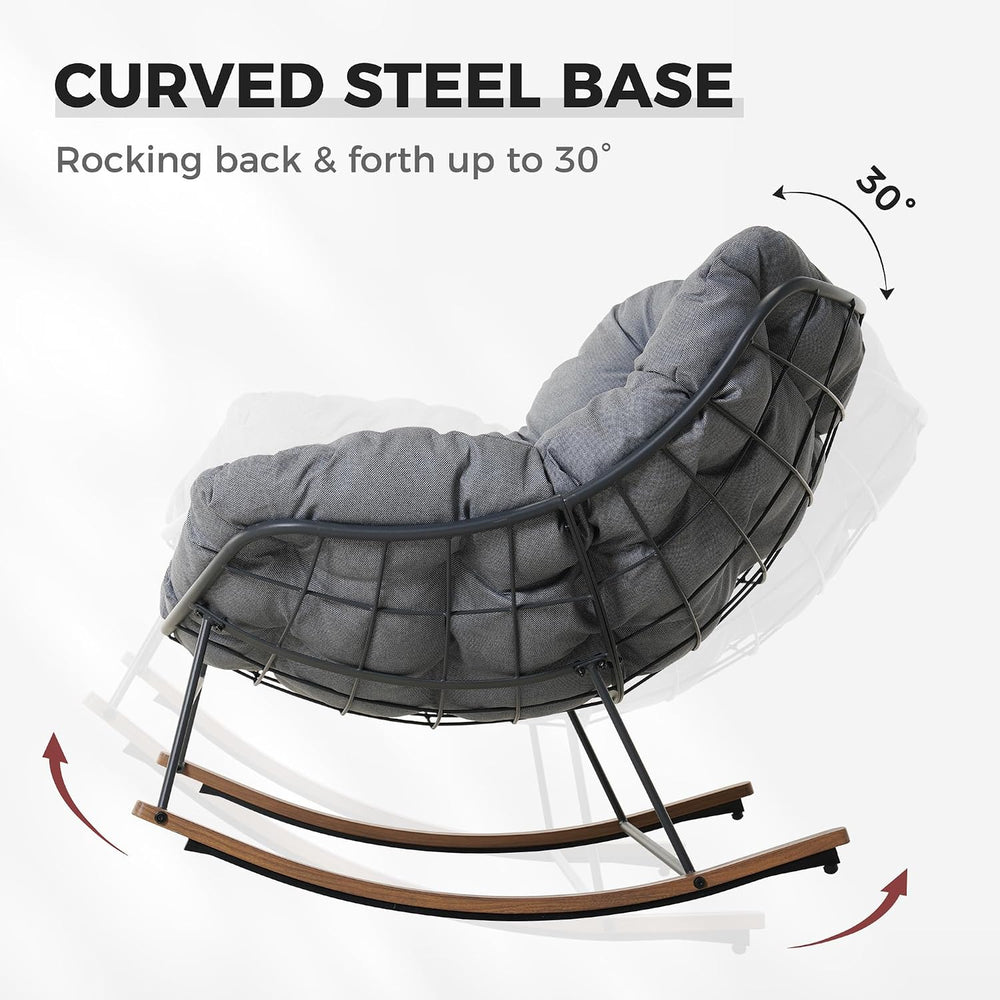 Grand patio Outdoor Papasan Rocking Chair with Thick Cushion, Grey
