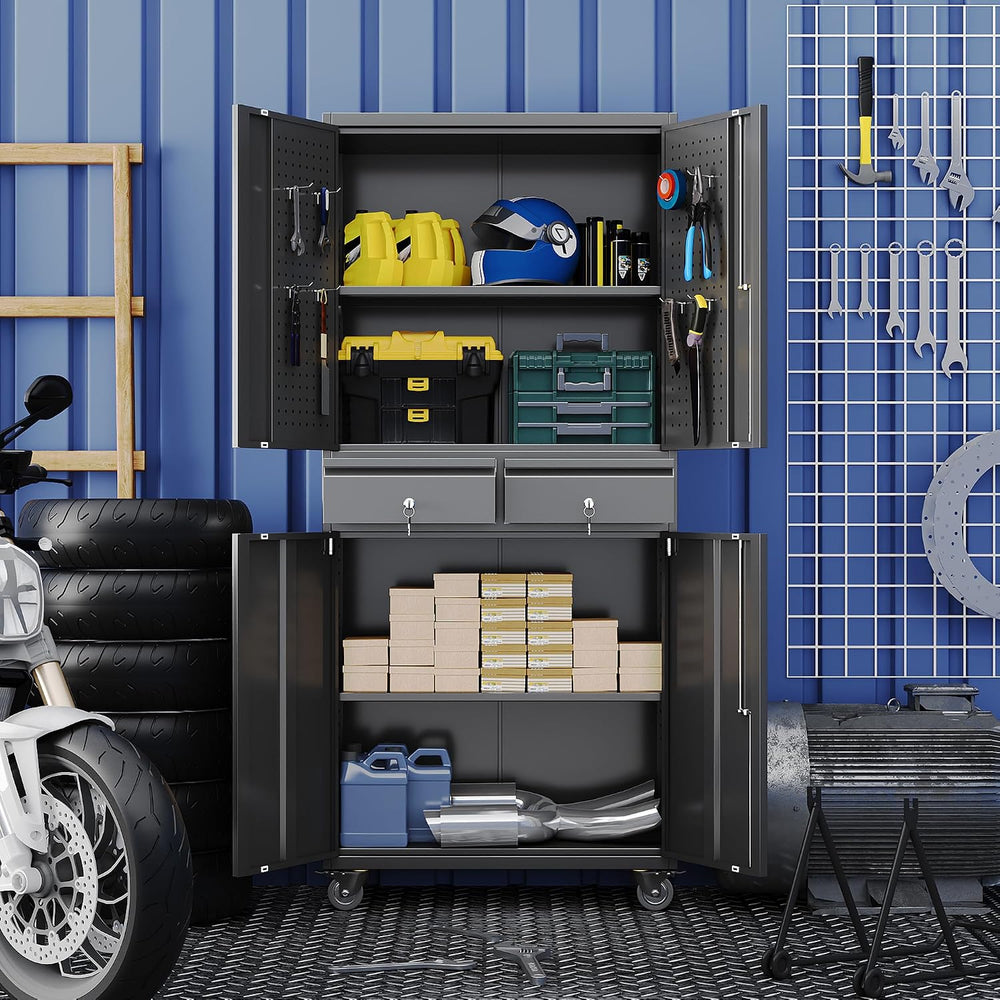 Aobabo 71" H Metal Garage Storage Cabinet Organizer with 2 Drawers