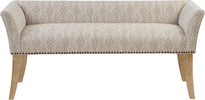 Madison Park Accent Bench for Living Room, Upholstered with Nailhead Trim, & Padded Seat Entryway Bench Small, End of Bed Bench with Back, 49.5" W x 19.25" D x 23" H, Taupe Multi