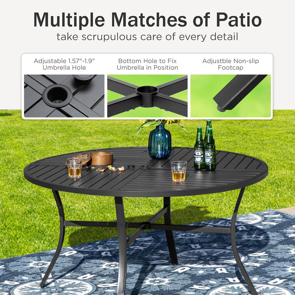 PHI VILLA Patio Dining Set for 4, Round Table & Swivel Mesh Chairs, Grey