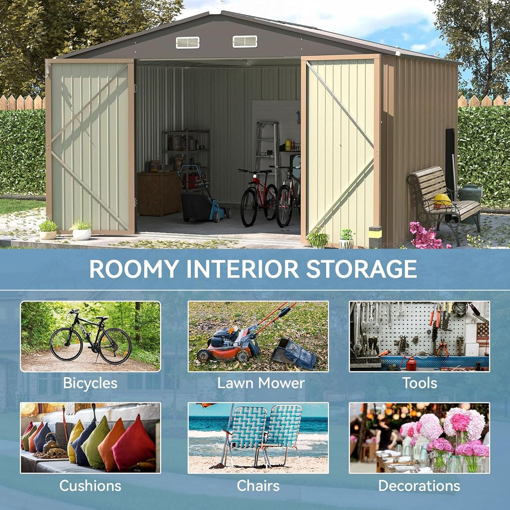 Patiowell 10x8 FT Outdoor Storage Shed, Metal Sheds, Brown