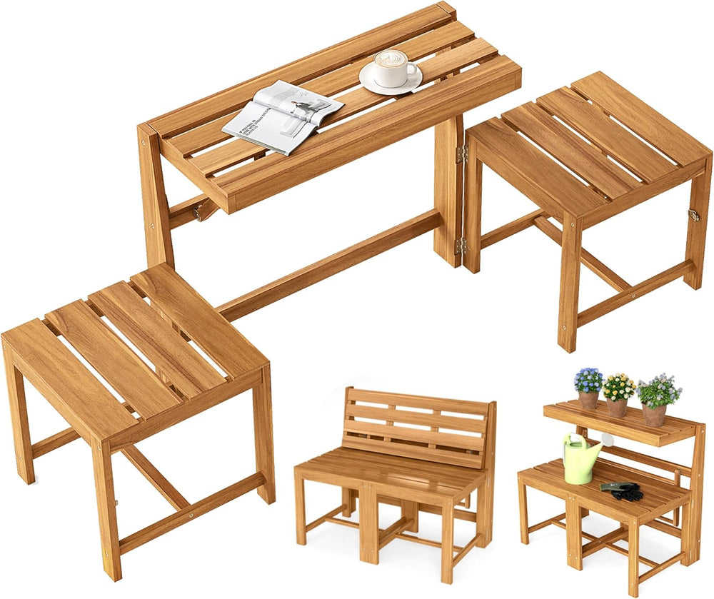 Tangkula 3-in-1 Convertible Bench Bar Table, Patio Convert A Bench