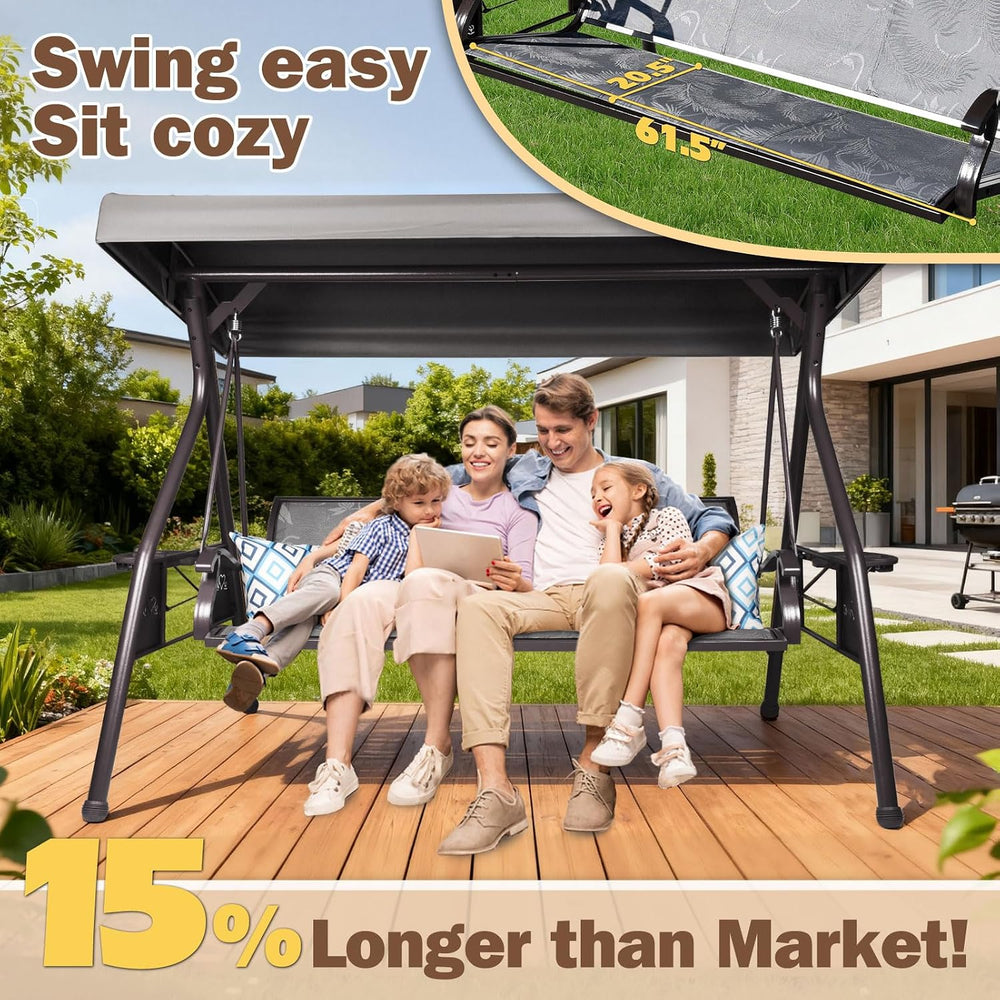 3 Person Patio Swing Outdoor Swing for Adults with Adjustable Canopy &Upg...