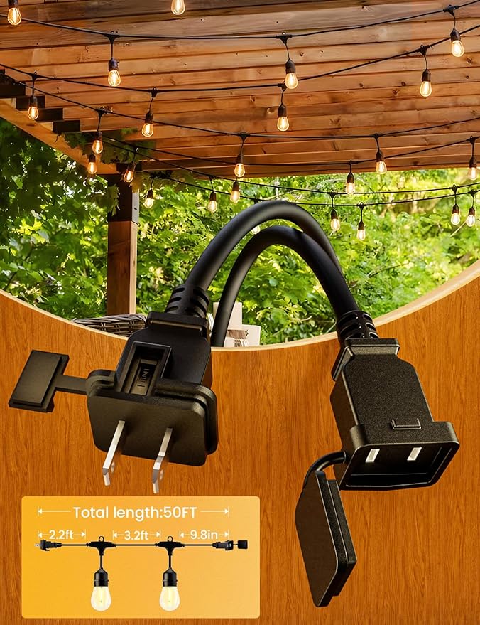 Svater Outdoor String Lights 150FT, E26 Socket, 48pcs S14 Shatterpoof Bulbs, ...