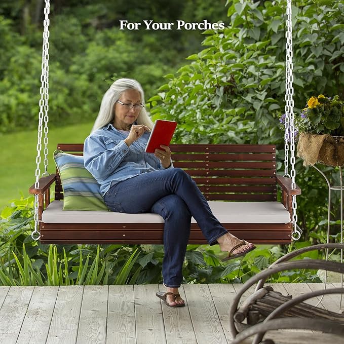 VINGLI Heavy Duty 880 LBS Patio Wooden Porch Swing Outdoor with Extra Cushion...