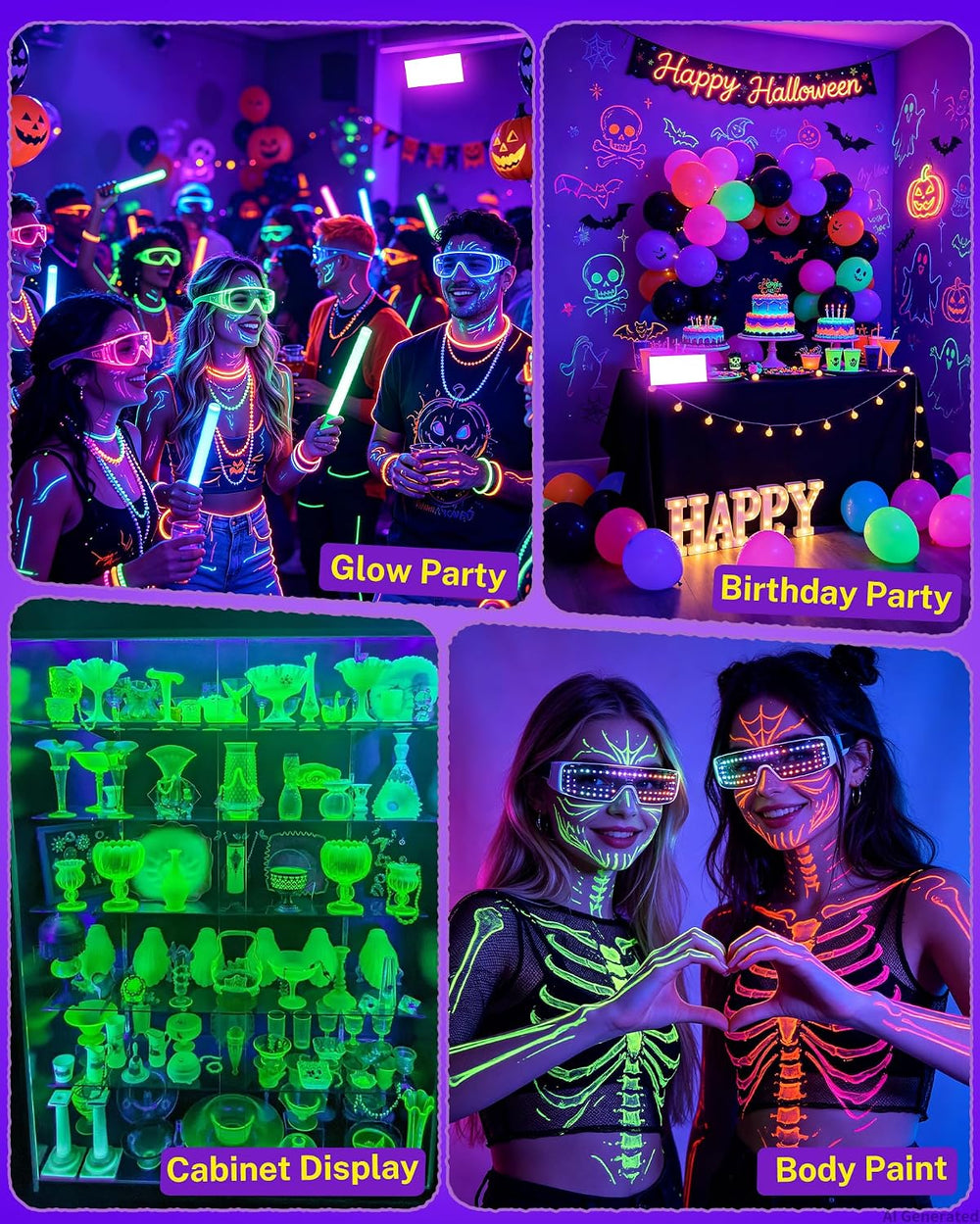 4 Pack 50W Black Light IP66 with Switch+6FT Cord for Halloween Glow Party