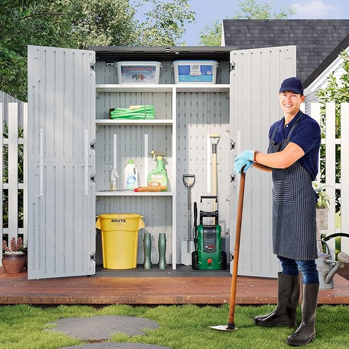 Aoxun Outdoor Resin Storage Shed with Metal Shelving Kit & Floor, 64 Cu.F...