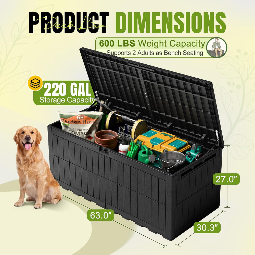 Greesum 220 Gallon Resin Deck Box, Black