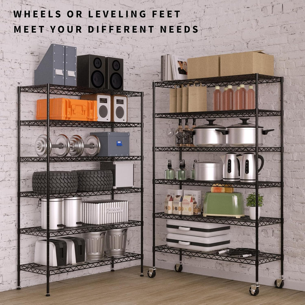 Wire Shelving Unit with Wheels, 6 Tier Adjustable Storage Shelves