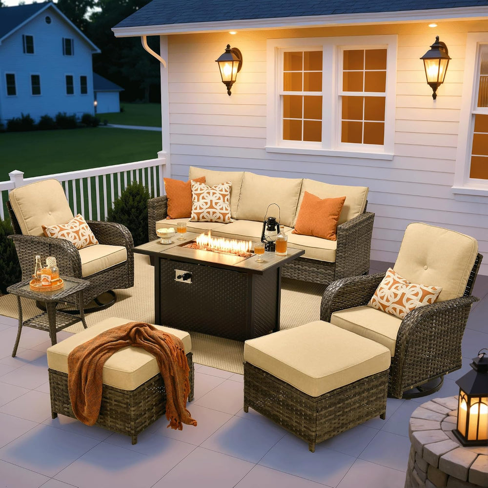 ovios 7 Pieces Patio Furniture Set, Outdoor Wicker Sofa Couch with Swivel Gli...