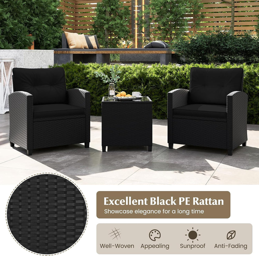 RELAX4LIFE 3-Piece Patio Furniture Set - Wicker Rattan Bistro Sofa Set with G...