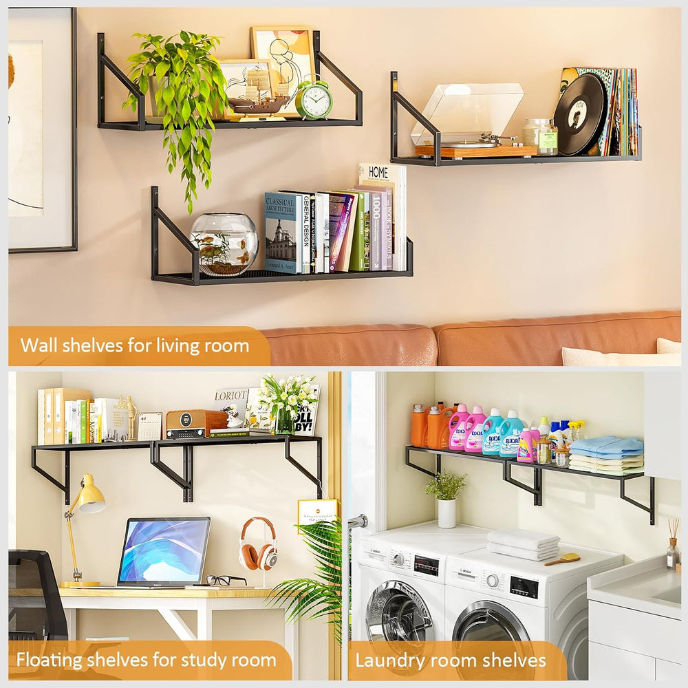 ThreeHio 3 Pack Garage Wall Shelving, Heavy Duty Garage Shelves Wall Mount, H...