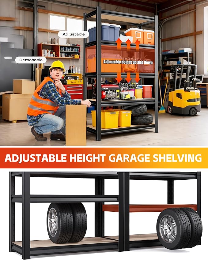 AOAORRG Set of 5 Garage Shelving Heavy Duty Storage Shelves, Metal Adjustable...