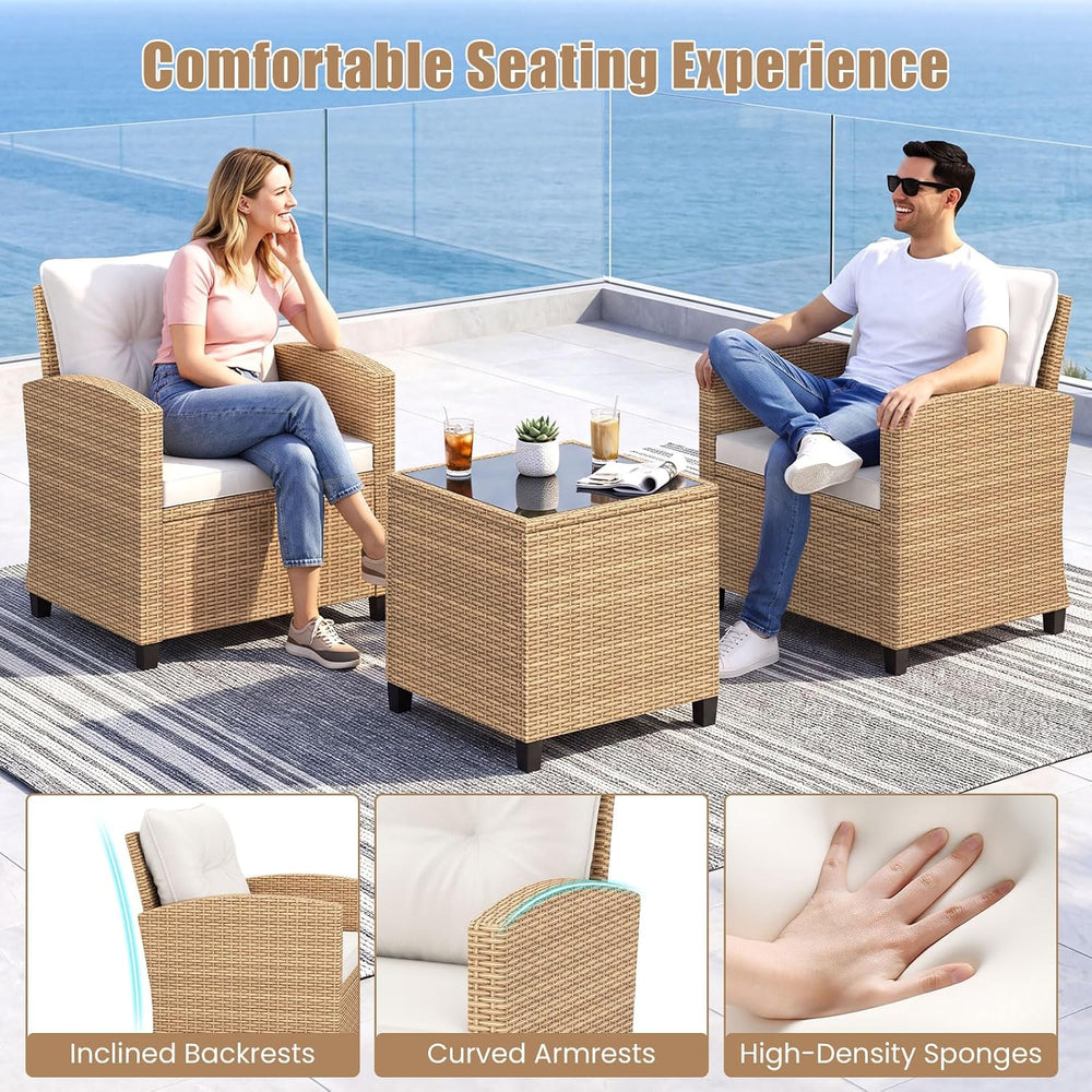 Tangkula 3 Pieces Patio Furniture Set, PE Rattan Wicker 3 Pcs Outdoor Sofa Se...