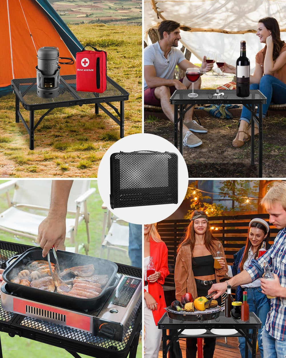 MSDADA Folding Grill Table, Height Adjustable Aluminum Table with Mesh Deskto...