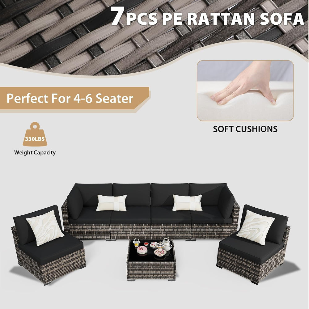 KIGOTY 7-Piece Patio Furniture Set, All-Weather PE Rattan Outdoor Sectional S...