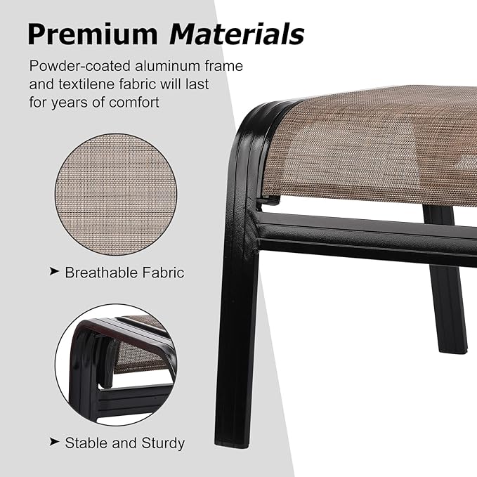 Patio Ottoman Outdoor Footstools Assembled Aluminum Footrest Small Seat for B...