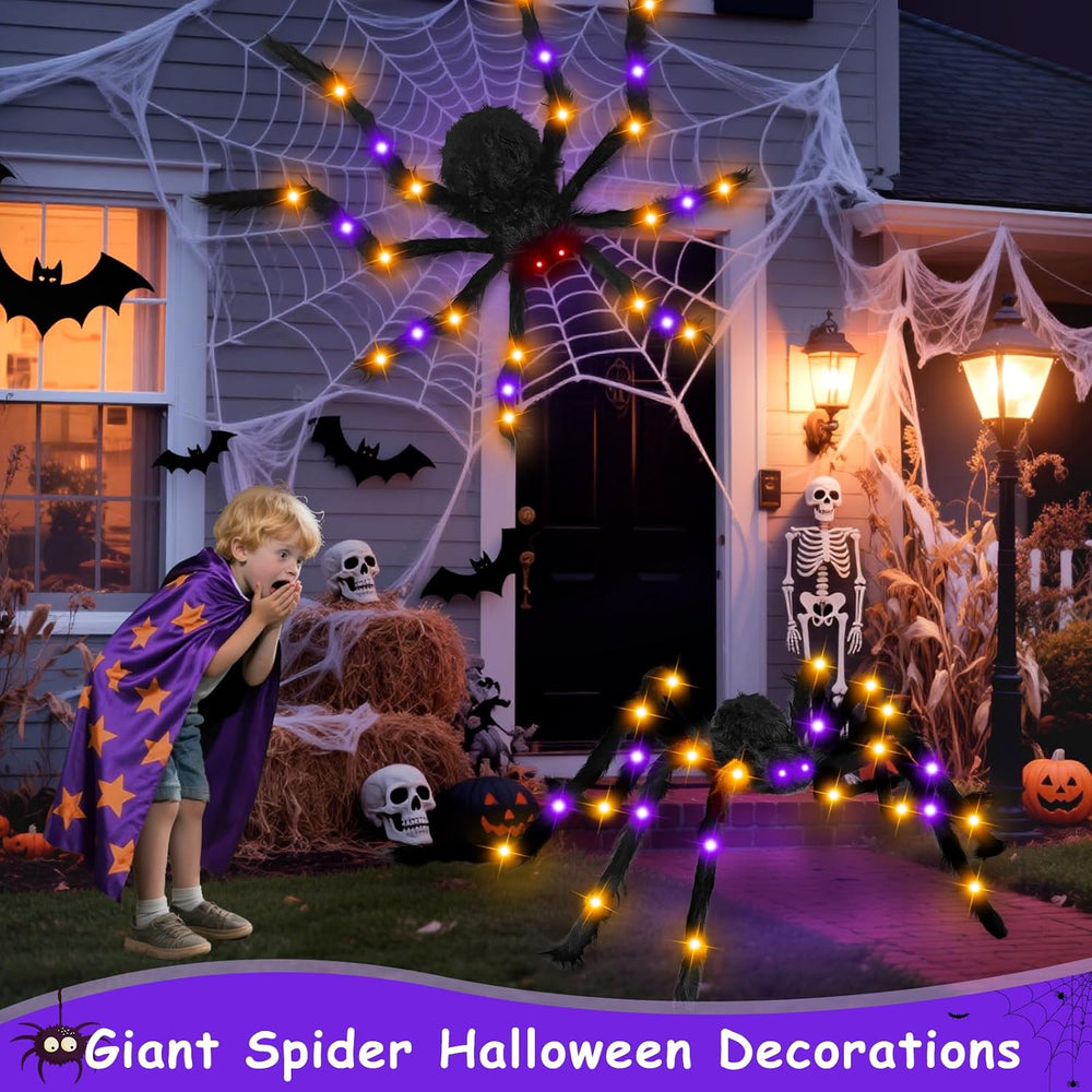 2Pack 50Inch Giant Halloween Spiders Decorations with 8 Modes 30 LED Lights