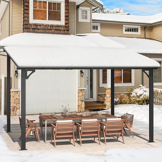 AECOJOY Wall Gazebo12’ x 10’, Hard Top Gazebos Pergola on Clearance, Outdoor ...