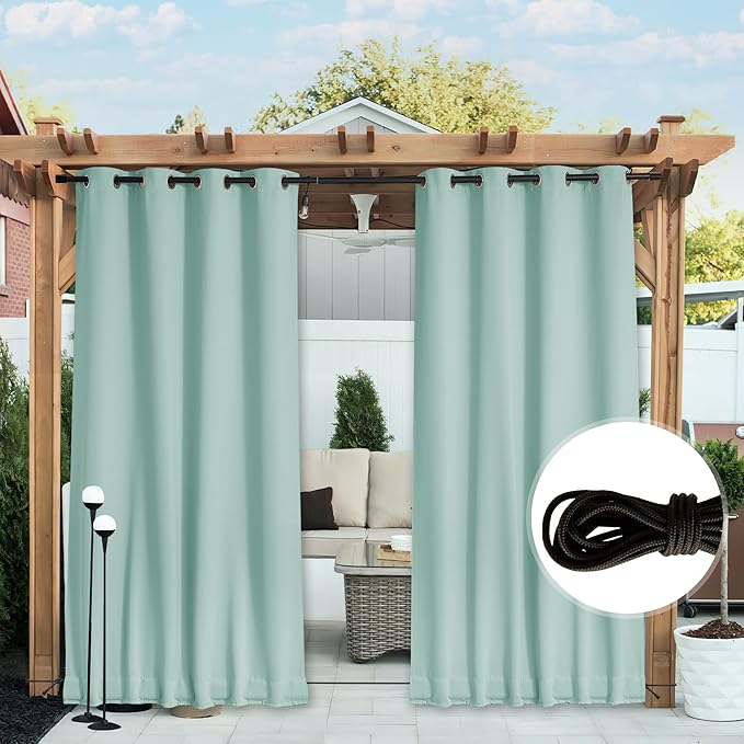 NICETOWN 2 Panels Weighted Outdoor Curtains for Patio Waterproof, Thermal Top...