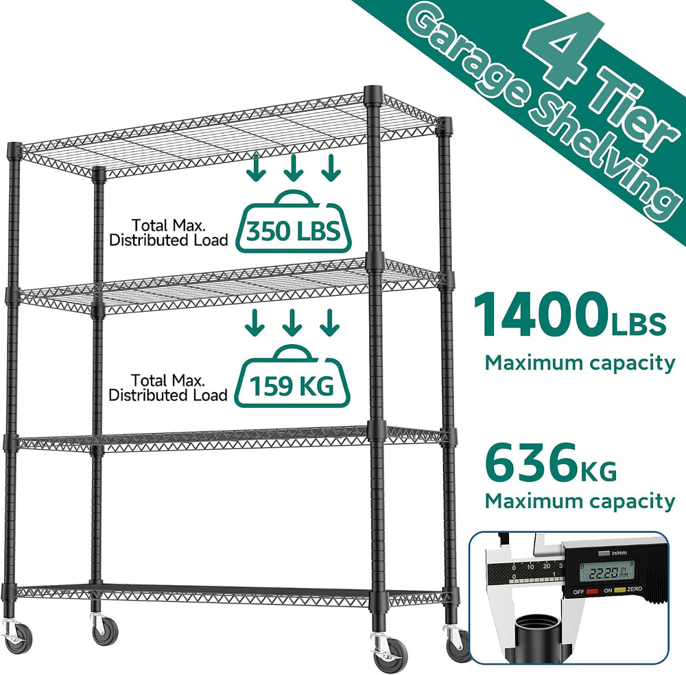 M MZG 1400LBS 47.2" W 4 Tiers Storage Shelves Metal Shelving Unit with W...