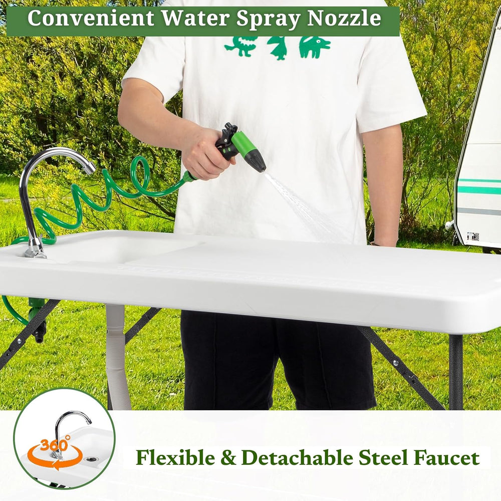 VINGLI Upgarded Folding Fish Cleaning Table with Sink, Portable Camping Sink ...